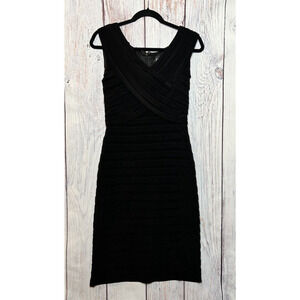 Adrianna Papell Shutter Pleated Little Black Cocktail Mini Dress Size 6 Lined